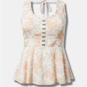 Torrid Floral Hook & Eye Corset Peplum Top Plus Size 3X Smocked